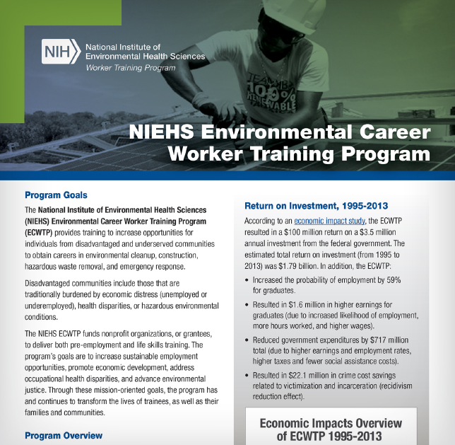Environmental Career Worker Training Program Support