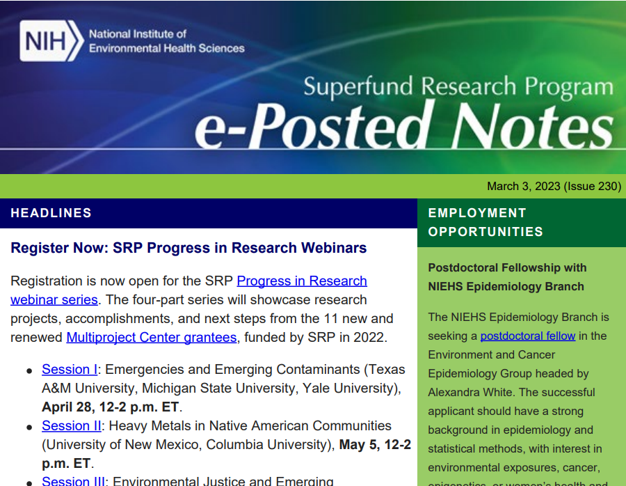 e-Posted Notes for Superfund Research Program